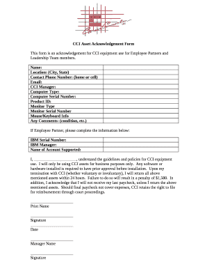 Asset Acknowledgement Form Template