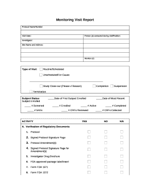 Monitoring Visit Report Sample  Form
