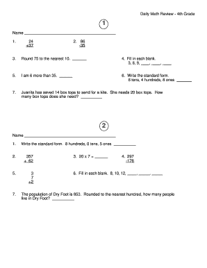 Daily Math Review 4th Grade PDF  Form
