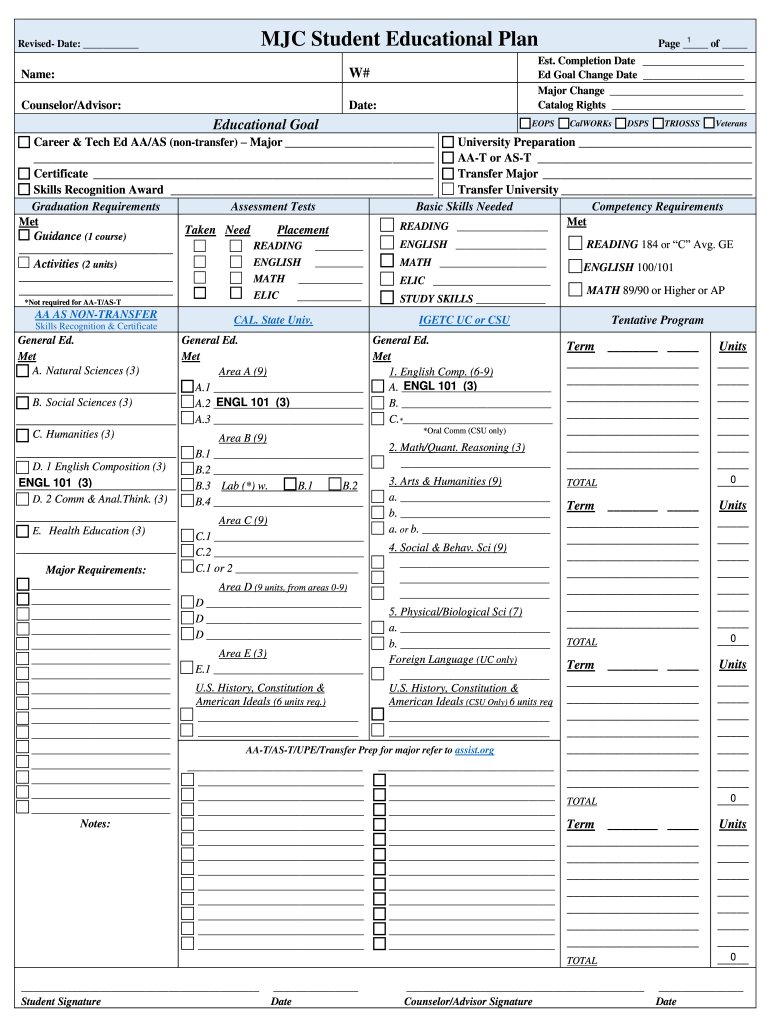 Mjc Educational Plan  Form