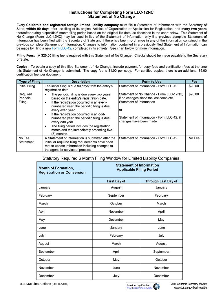  Instructions for Completing Form LLC 12NC 2016