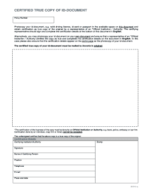 CERTIFIED TRUE COPY of ID DOCUMENT  Form