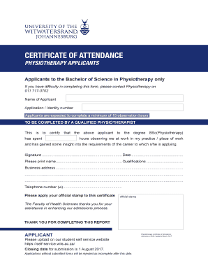 Physiotherapy Certificate of Attendance  Form