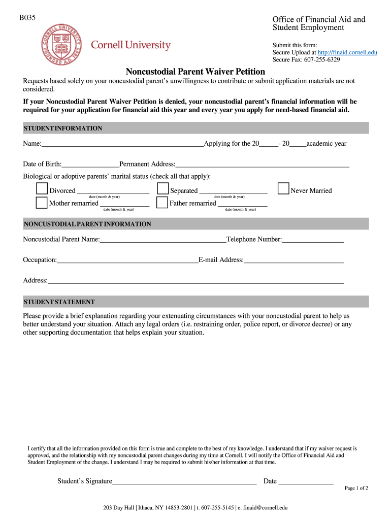 Noncustodial Parent Waiver Petition  Form