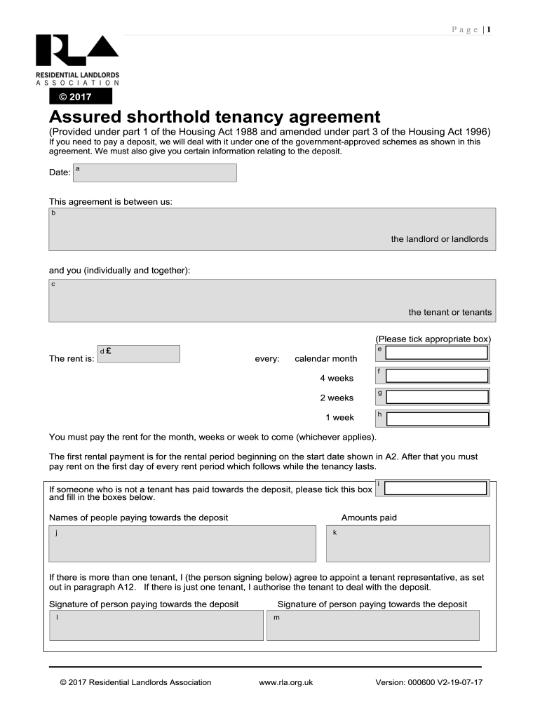 Provided under Part 1 of the Housing Act 1988 and Amended under Part 3 of the Housing Act  Form