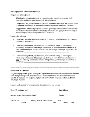 Pre Employment Affidavit for Applicant  Form