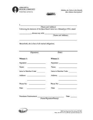 Ahmadiyya Divorce Form