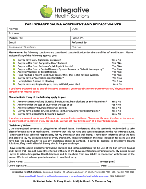 FAR INFRARED SAUNA AGREEMENT and RELEASE WAIVER  Form