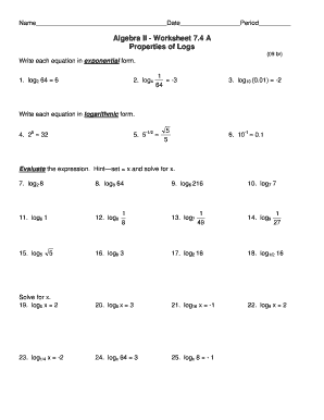 Algebra 2 Worksheets PDF with Answer Key  Form