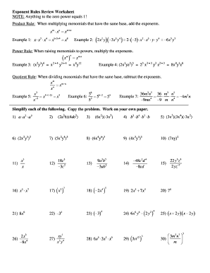 Exponent Rules Review Worksheet with Answers  Form