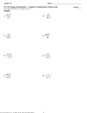 Dividing Monomials with Negative Exponents Worksheet  Form