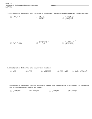 Rational Exponents Worksheet PDF  Form