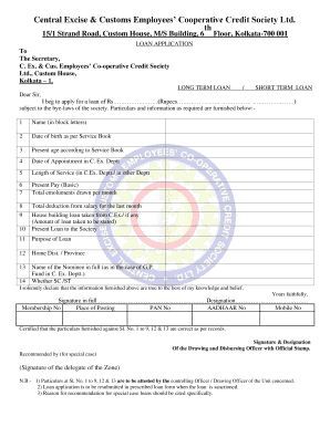 Central Excise Cooperative Society Kolkata  Form