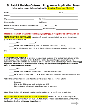 Patrick Holiday Outreach Program Application Form