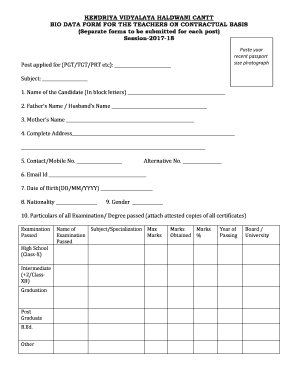 Teachers Bio Data  Form