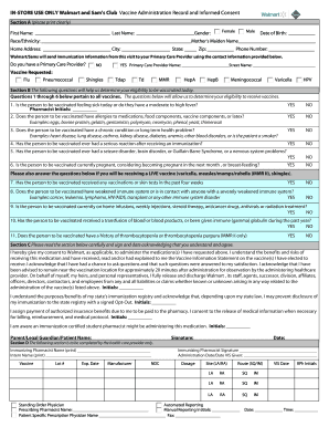 Walmart and Sam&#039;s Club Vaccine Administration Record and Informed Consent