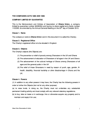 This is the Memorandum and Articles of Association of Ghana Union, a Company  Form