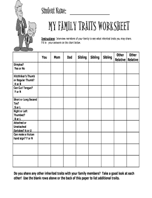Family Traits Worksheet  Form