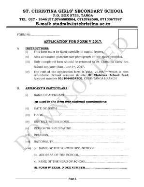 St Christina Secondary School Joining Instruction  Form