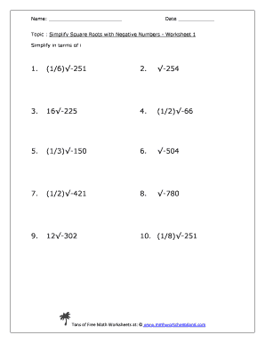 Simplifying Negative Radicals Worksheet  Form