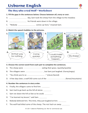 The Boy Who Cried Wolf Worksheet PDF  Form