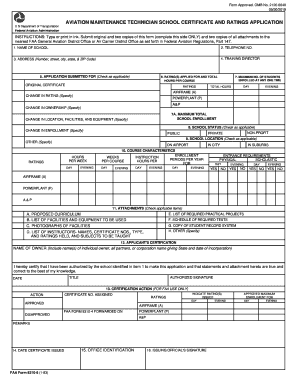 AVIATION MAINTENANCE TECHNICIAN SCHOOL CERTIFICATE and RATINGS APPLICATION  Form