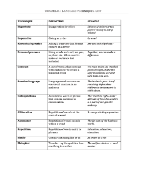 Language Techniques List  Form