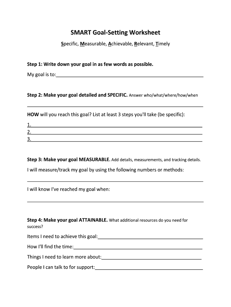 SMART Goal Setting Worksheet  Form