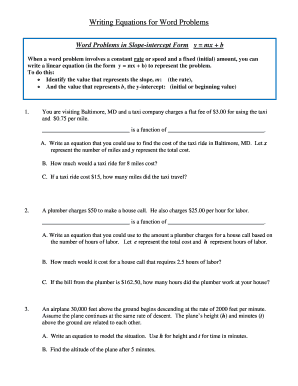 Y Mx B Word Problems Worksheet PDF  Form