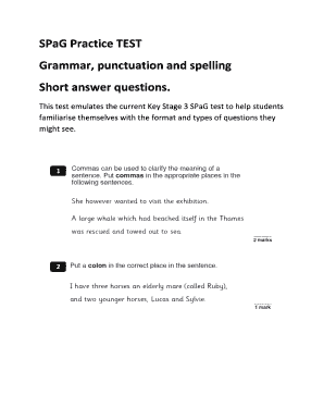 Year 7 Spag Test PDF  Form