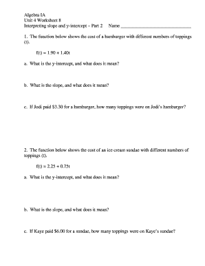 Algebra Ia Unit 4 Worksheet 8  Form