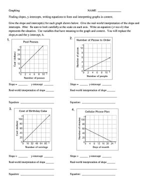 Finding Slopes, Y Intercepts, Writing Equations to Lines and Interpreting Graphs in Context  Form