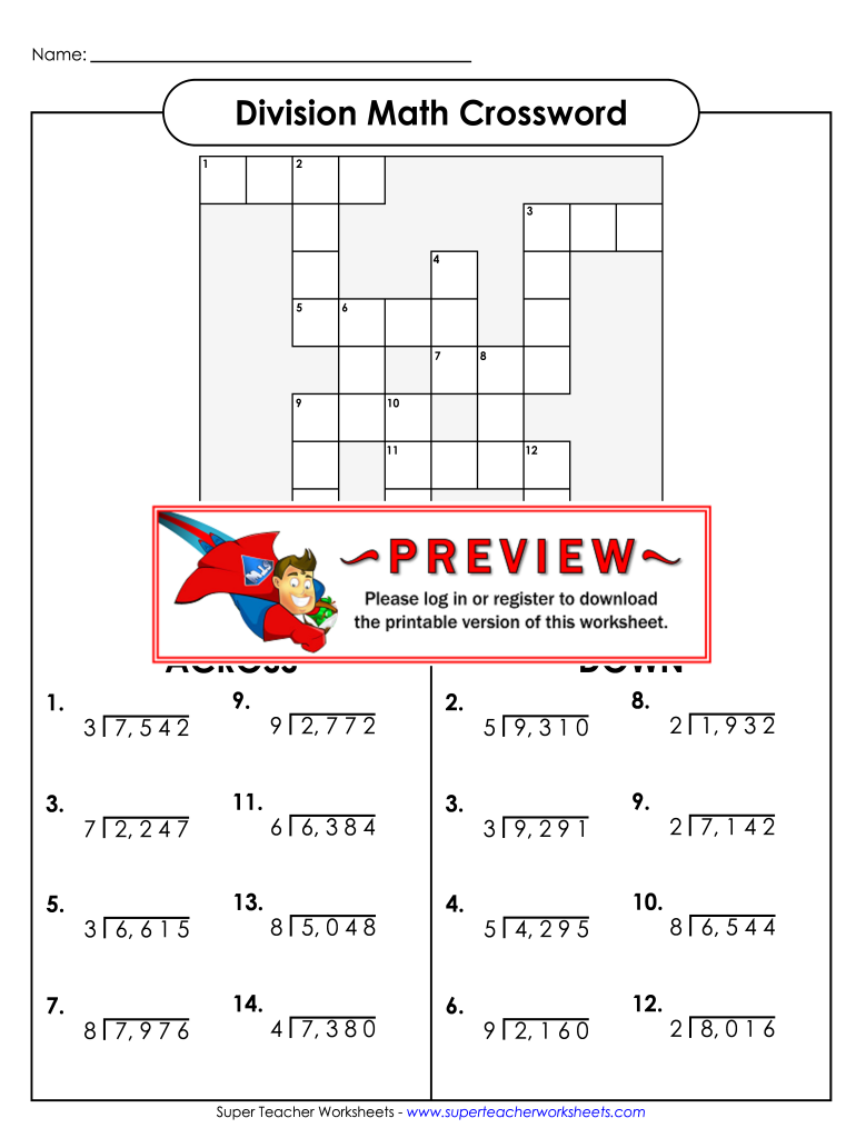 Division Math Crossword  Form