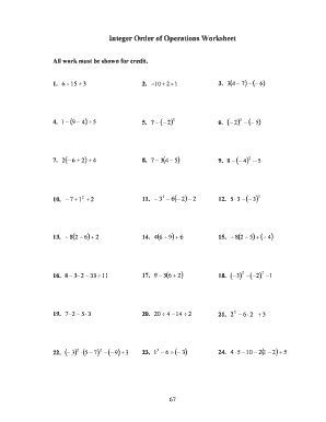 Integer Operations Worksheet PDF  Form