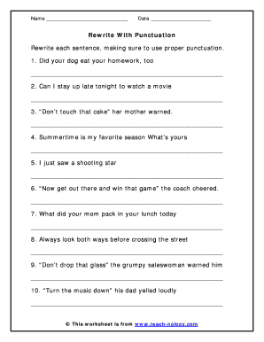 Rewrite Paragraph with Correct Punctuation with Answers PDF  Form