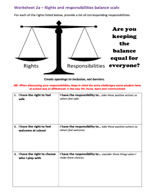 Rights and Responsibilities Worksheet PDF  Form