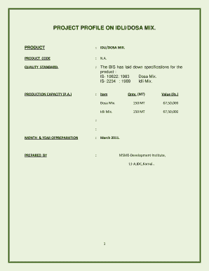 Idli Batter Business Project Report  Form