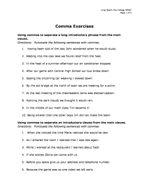 Long Beach City College Wrsc Page 1 of 5 Comma Exercises  Form