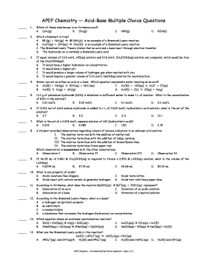 Acids and Bases Multiple Choice Questions and Answers PDF  Form