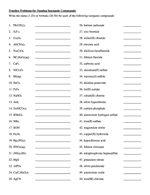 Naming Inorganic Compounds Worksheet  Form