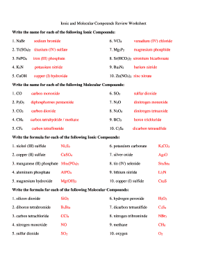 Binary Ionic and Molecular Compounds Worksheet a Side 1  Form