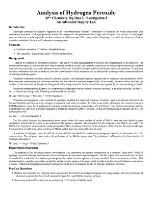 Analysis of Hydrogen Peroxide Ap Chemistry Big Idea 3 Investigation 8  Form