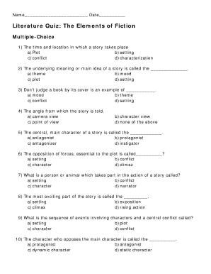 Elements of Fiction Quiz  Form
