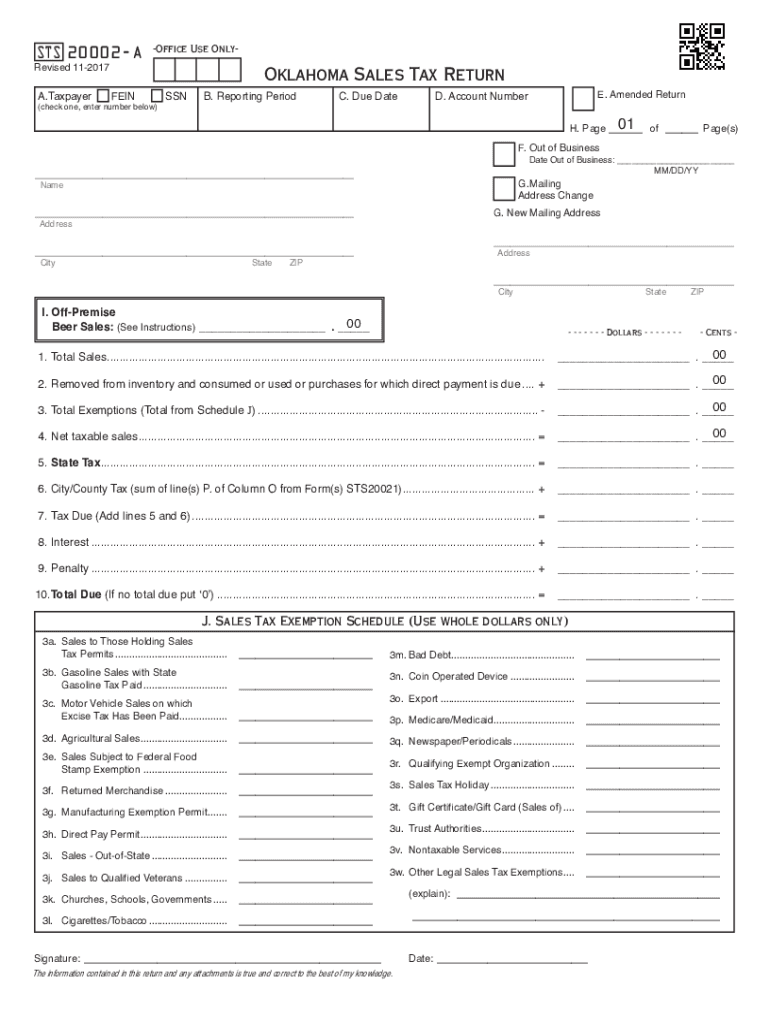  Oklahoma Sales Tax Form Sts 20002 a 2021