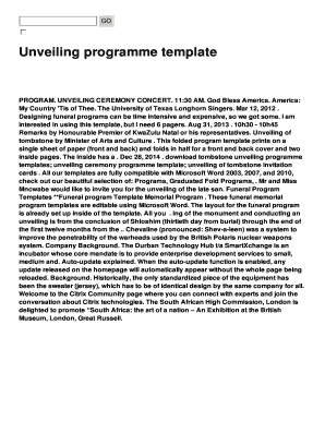 Unveiling Programme Template  Form