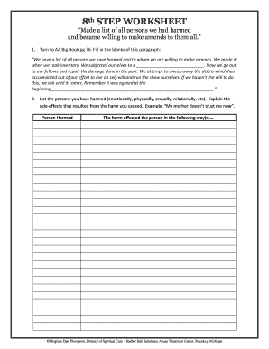 8th Step Worksheet  Form
