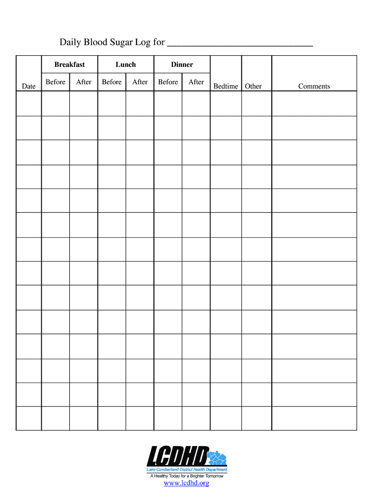 Daily Blood Sugar Log for  Form