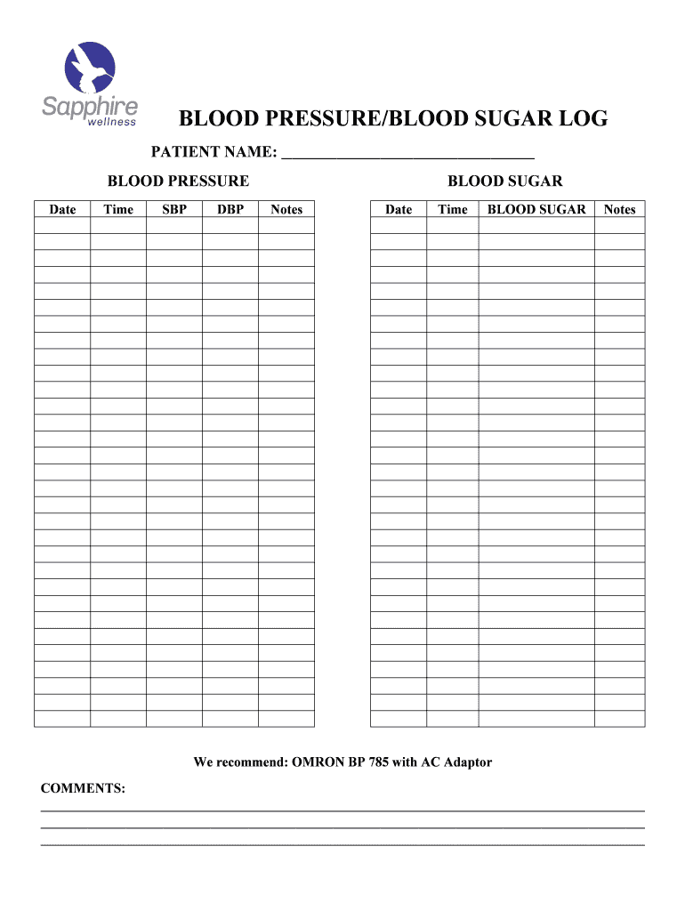 BLOOD PRESSUREBLOOD SUGAR LOG  Form