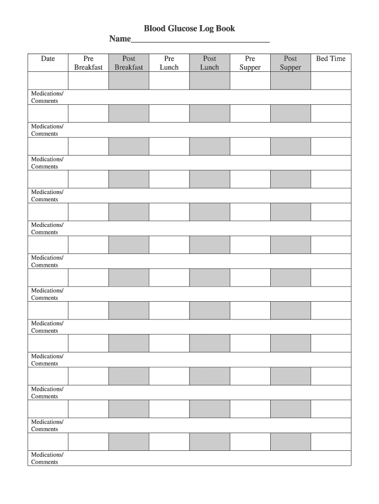 Blood Glucose Log Book  Form