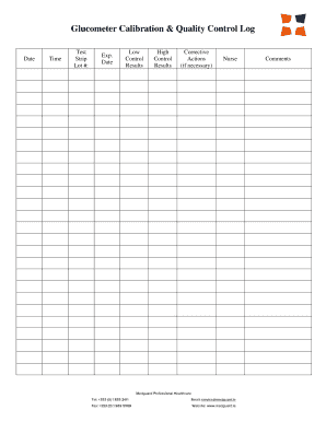 Glucometer Calibration Log  Form